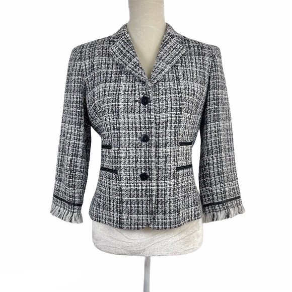 Etcetera Plaid Tweed Fringe Blazer Women’s Size 4 Classic Professional Jacket - Picture 1 of 8